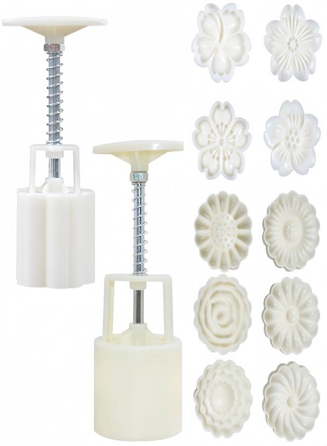 Accfore 2 Pack Moon Cake Mold,50g Moon Cake Press Mould Maker Hand Printed Flower Cutter Baking Tools with 10 Stamps - Image 1