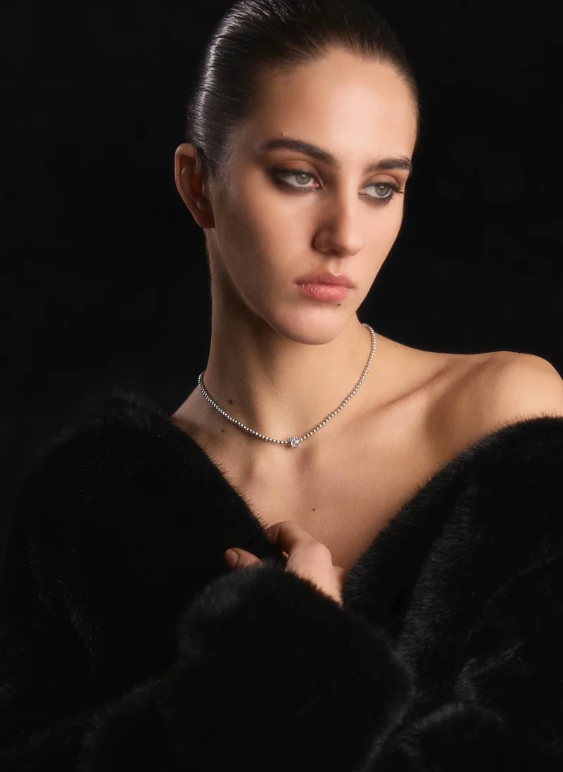 Lichi  Silver necklace with large crystal round blocks for Women | Best Price UAE