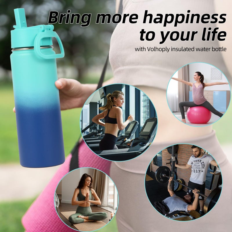 Volhoply 20oz Insulated Stainless Steel Water Bottle With Straw Lid Bulk 2 Pack,Kids Double Wall Vacuum Cups With Handle,Reusable Outdoor Sports Metal Bottles,Travel Flask Keep Cold(Assorted,2) - Image 5
