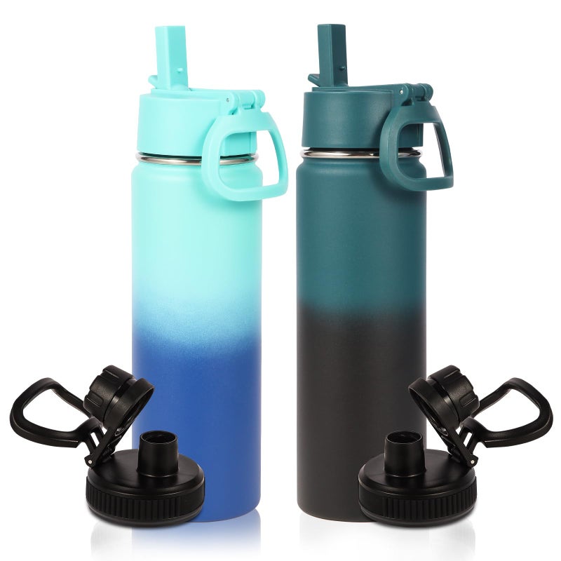 Volhoply 20oz Insulated Stainless Steel Water Bottle With Straw Lid Bulk 2 Pack,Kids Double Wall Vacuum Cups With Handle,Reusable Outdoor Sports Metal Bottles,Travel Flask Keep Cold(Assorted,2) - Image 1