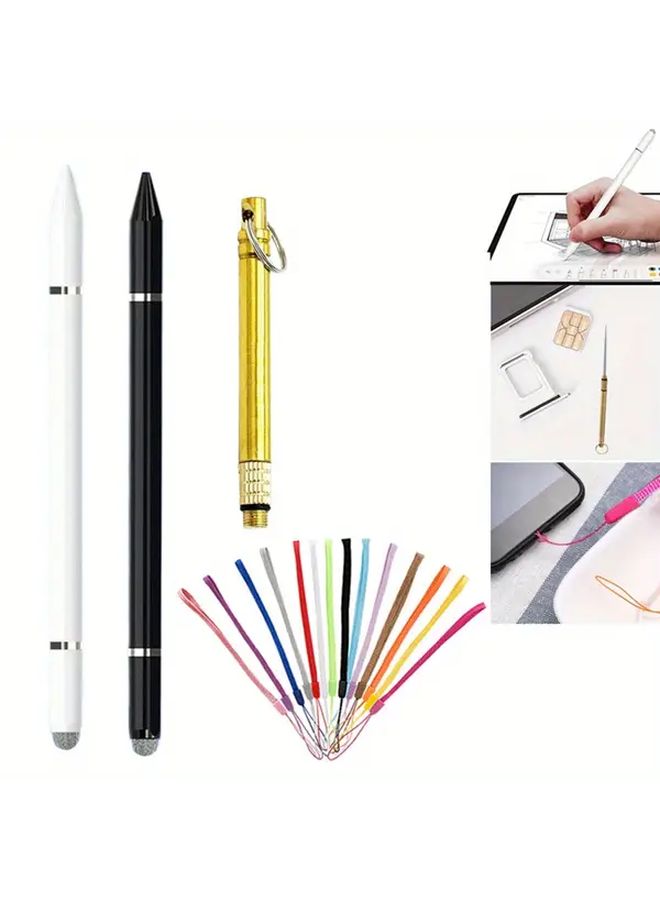 White 3 Pack Magnetic Stylus Pen SIM Ejector Pin Lanyard For iPad Smartphones Tablets - Image 1