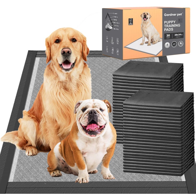 Gardner Pet Charcoal Puppy Pads 28x34 Inches Extra Large Dog Pee Pads Odor-Control & Leak-Proof Disposable Pet Training Black New Edge-Wrapping Thicken Potty Pad for Dogs, Cats, Rabbits (30 Pieces) - Image 1