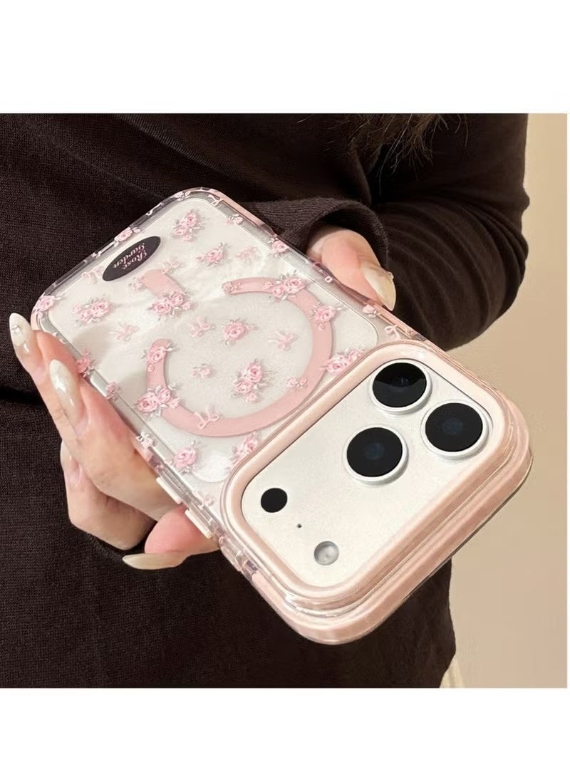 Cute Pink Floral Transparent Soft TPU Phone Case For iPhone 17 Pro Max, Shockproof Cover Compatible With Magnetic Accessories - Image 2