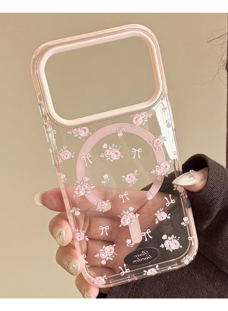 Cute Pink Floral Transparent Soft TPU Phone Case For iPhone 17 Pro Max, Shockproof Cover Compatible With Magnetic Accessories - Image 3