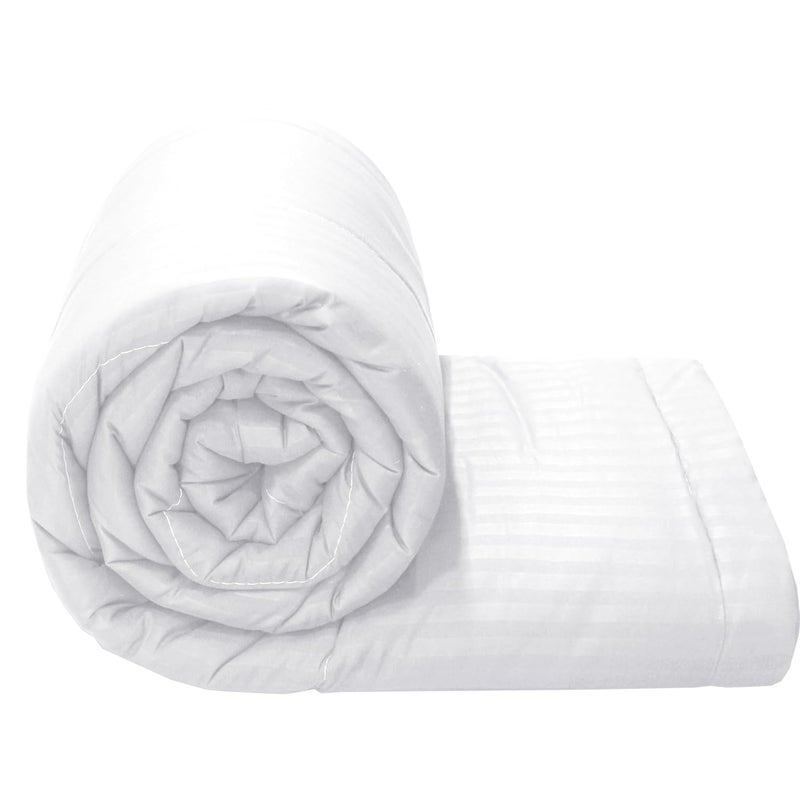 BLENZZA DECO بليزنا ديكو™ 220GSM ميكروفايبر سادة ساتان مخطط لحاف مكيف/شتاء معتدل لسرير مفرد (أبيض) (مفرد 60x90 بوصة) - Image 2