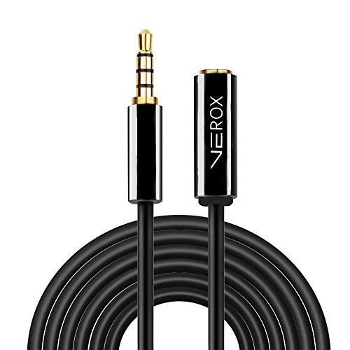 VEROX 3.5 mm TRRS Male To Female Aux Extension Cable with Microphone Support 4 Pole Golden Plated Stereo Audio Cable Compatible with Earphone Headphone Car- 6 Meter (20 Feet) - Image 1