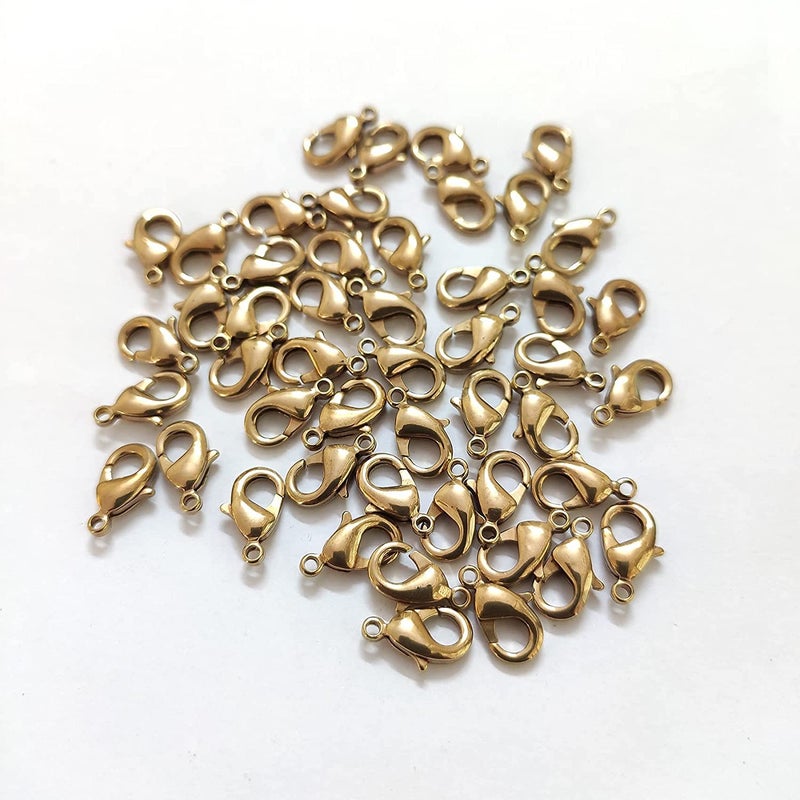 SIJCM 12mm Jewellery Making Special Lobster Clasps Claw Hooks for Necklace and Bracelet Natural Brass ColorFindings Fasteners Pack of 100 PCS - Image 1