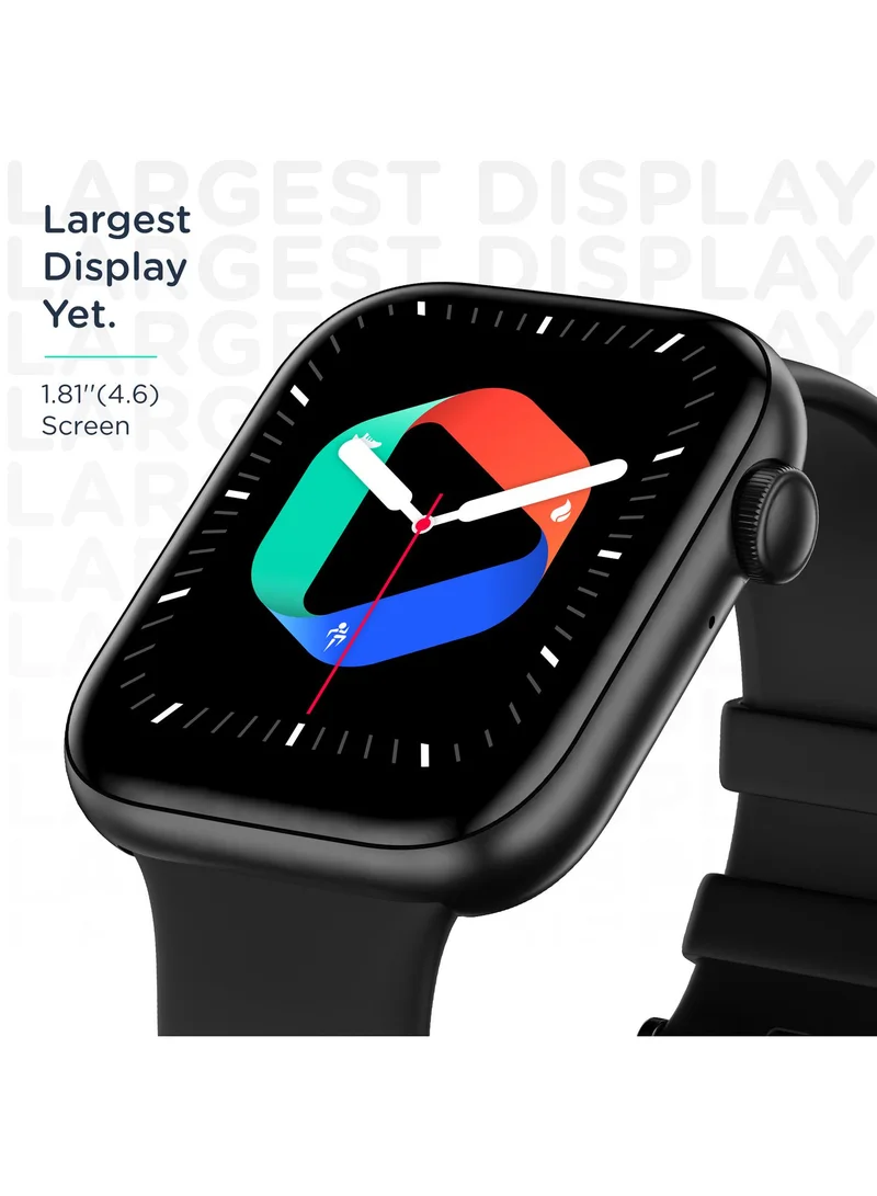 Pebble Cosmos Max 1.81" Smartwatch for Men and Women, Largest Display, Bluetooth Calling, 100+ Sports Modes, HR & SpO2 Monitoring, Built-in Games, Voice Assistant - Jet Black
