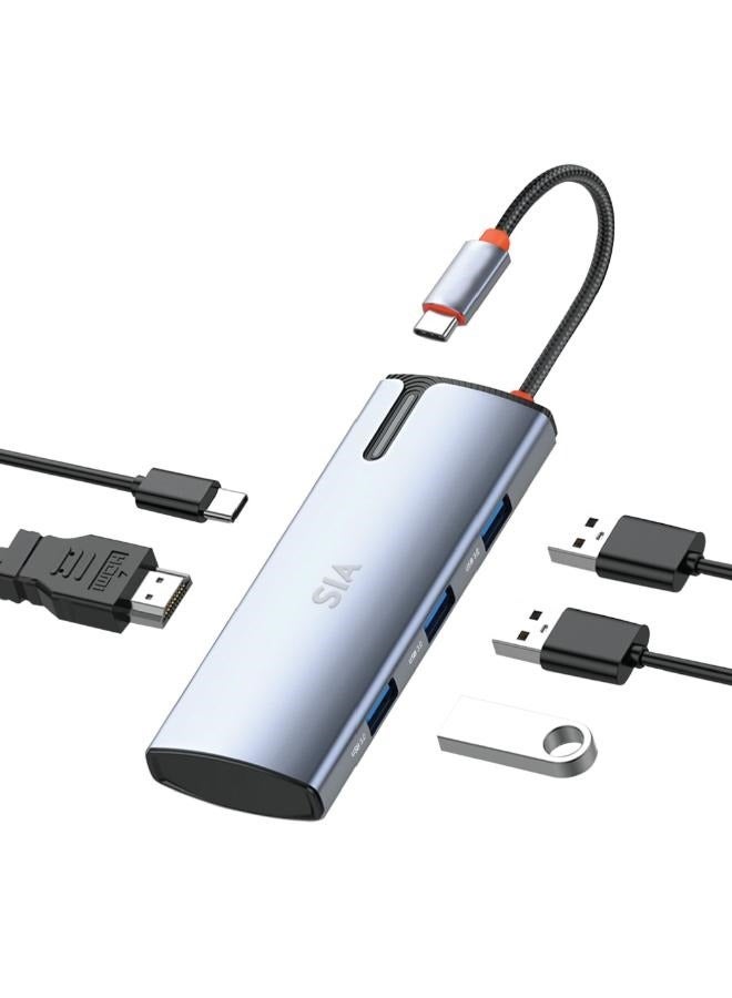 sia power link HUB PD100W USB-C Multi-function Docking Station Type-C To PD*1+HDMI*1+USB3.0*3 - Image 1