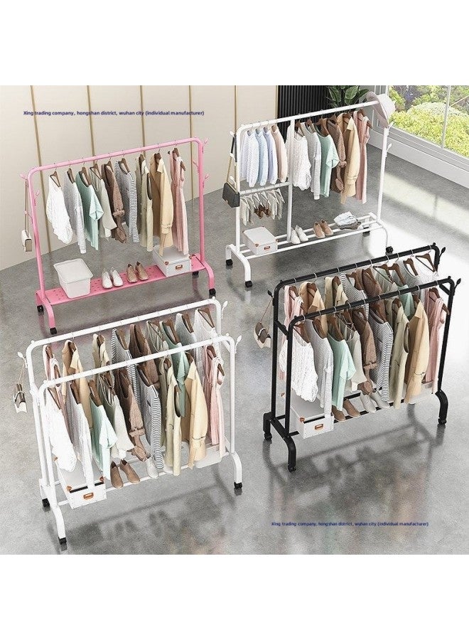 Bold Hanger Floor Drying Rack Household Indoor Folding Vertical Clothes Shelf Simple Wardrobe Storage-Color:Thickened [wheel] Simple 62 Styles  - Image 3