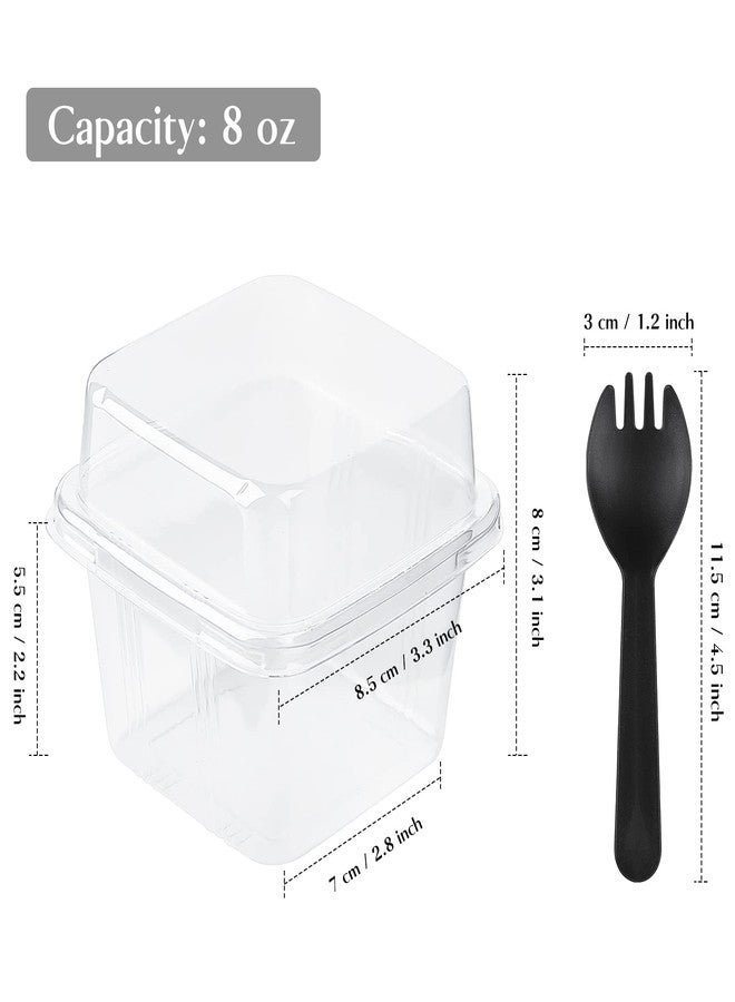 TOFLEN 50Ct 8 oz Square Plastic Dessert Cups with Lids and Sporks, Clear Plastic Yogurt Parfait Cups Cake Cups for Mousse, Fruit, Banana Pudding Cups - Image 2