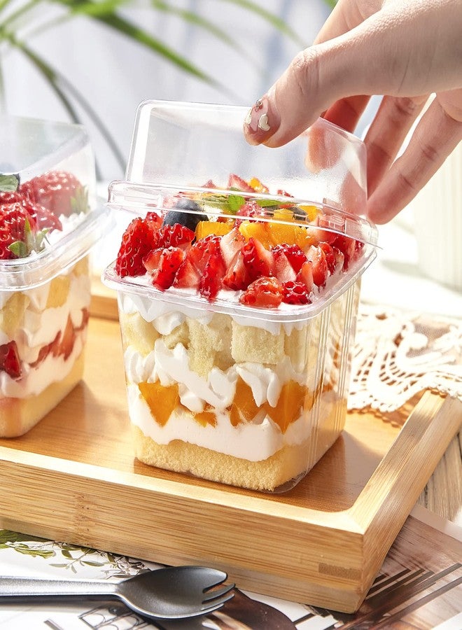 TOFLEN 50Ct 8 oz Square Plastic Dessert Cups with Lids and Sporks, Clear Plastic Yogurt Parfait Cups Cake Cups for Mousse, Fruit, Banana Pudding Cups - Image 5