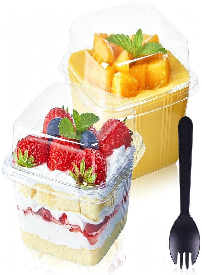 TOFLEN 50Ct 8 oz Square Plastic Dessert Cups with Lids and Sporks, Clear Plastic Yogurt Parfait Cups Cake Cups for Mousse, Fruit, Banana Pudding Cups - Image 1