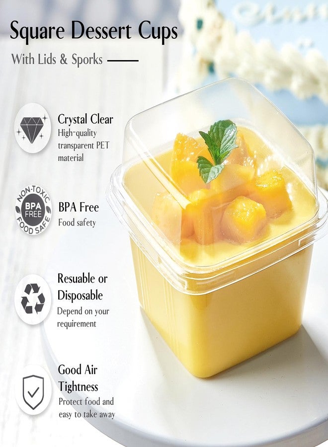 TOFLEN 50Ct 8 oz Square Plastic Dessert Cups with Lids and Sporks, Clear Plastic Yogurt Parfait Cups Cake Cups for Mousse, Fruit, Banana Pudding Cups - Image 3