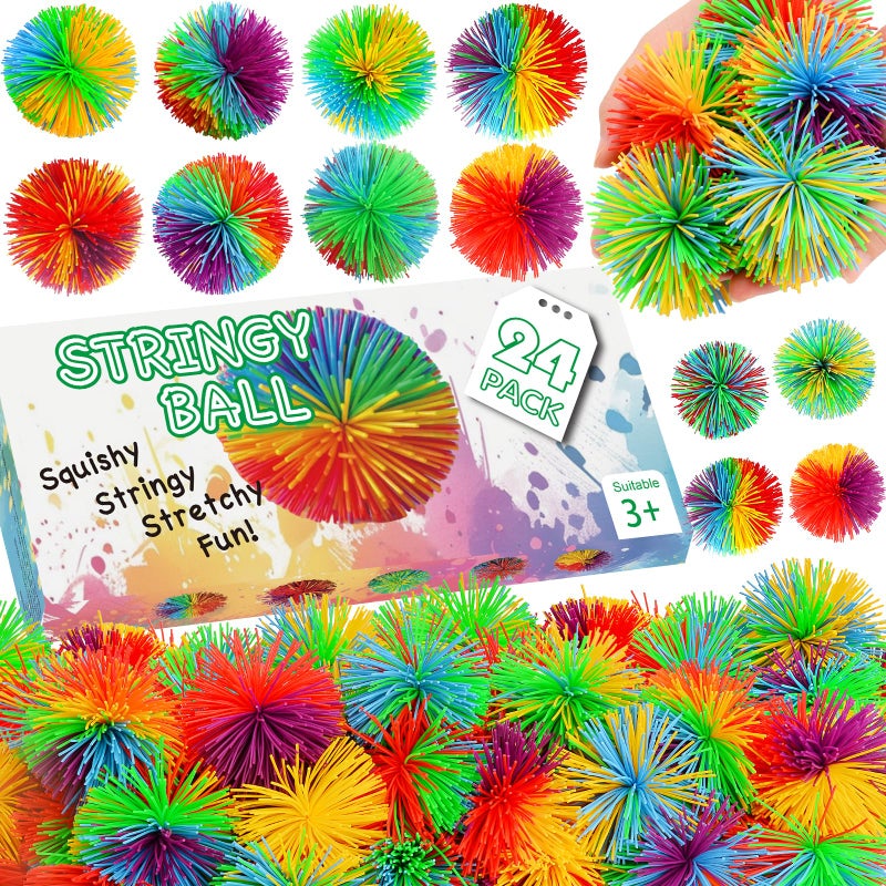 SHQDD 24PCS Stringy Balls Sensory Stringy Ball 275 inch Soft Rainbow Pom Bouncy Stocking Stuffers for Kids Monkey Pom Balls Fidget Toys Stress Ball Birthday Gifts for Boys Girls Ages 3 - Image 3