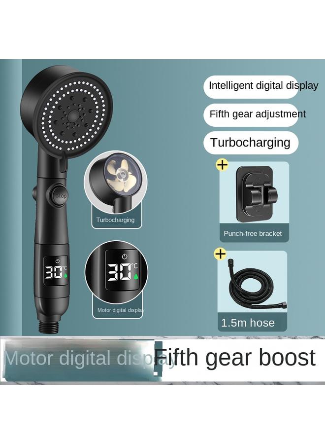 Bluejw Cross-border New 38-degree Water Stop Temperature Display Digital Display Shower Temperature Control Small Man Waist Shower Head Pressurized Shower Head - Image 1