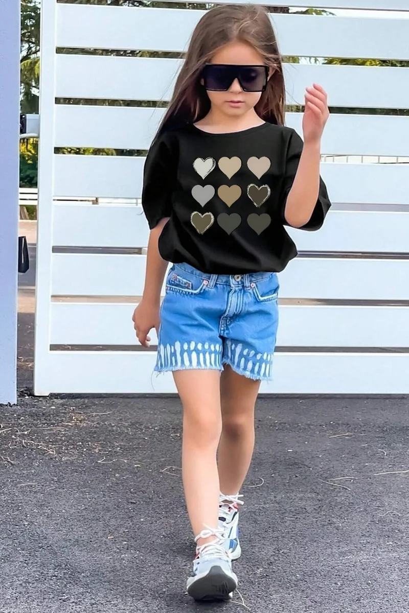 ONLYTRENDWEAR Childrens Heart Printed Cotton Tshirt 3-4 Years Old Black