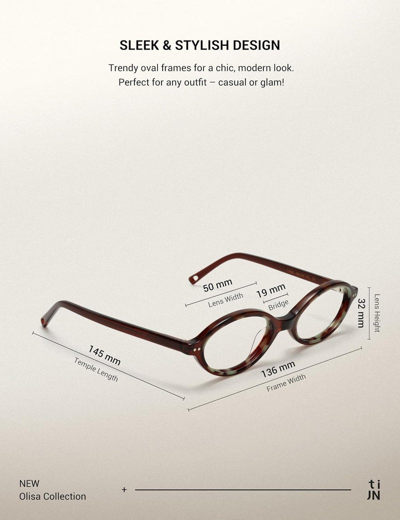 TIJN Local & cross border ship compatible Olisa Blue Light Blocking Glasses for Women Men,Retro Oval Frame Bluelight Eyeglasses for Gaming/Computer/Screen, 25. Turquoise Tortoise-(acetate Frame), 50-19-145 Multi-use well-engineered build - Image 4