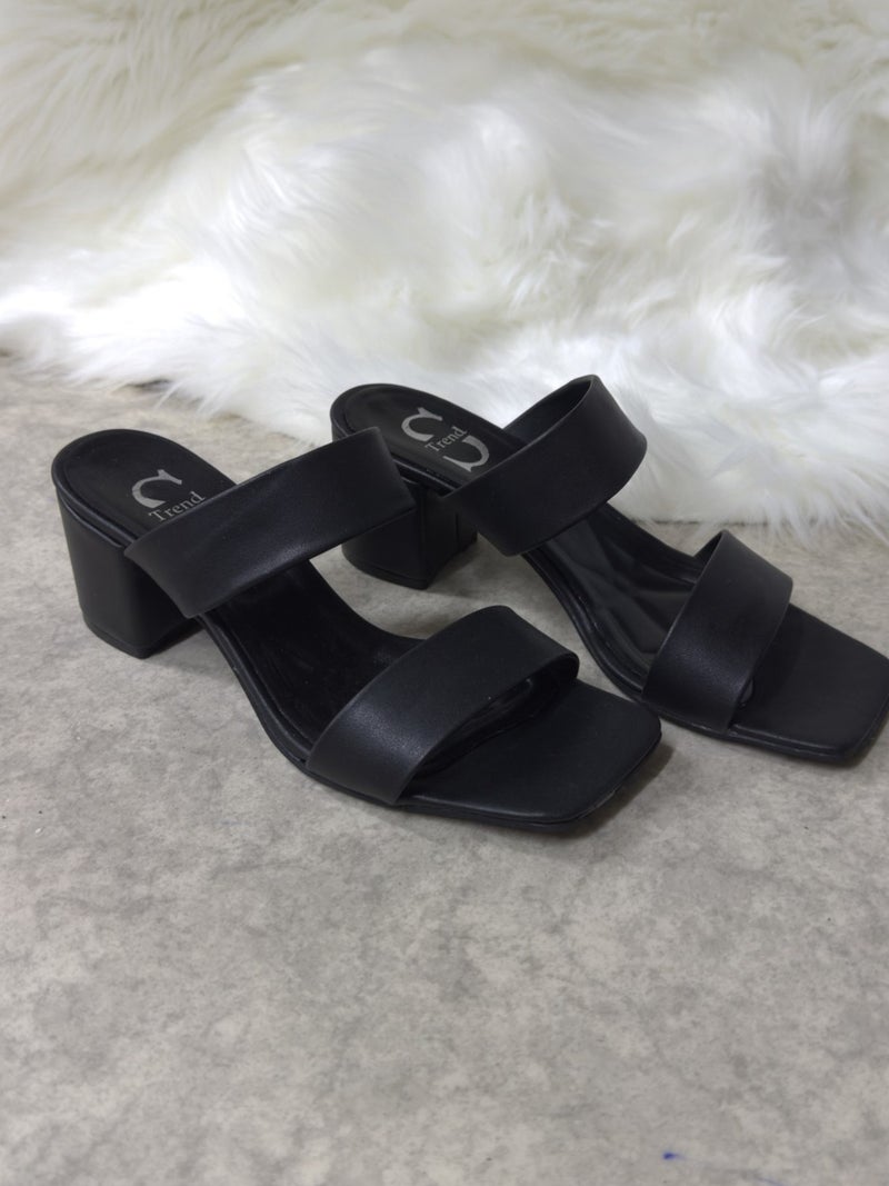 Casual Women's Slippers Double Strap Thick Heeled Blunt Toe Simple Comfortable Soft Soled 271