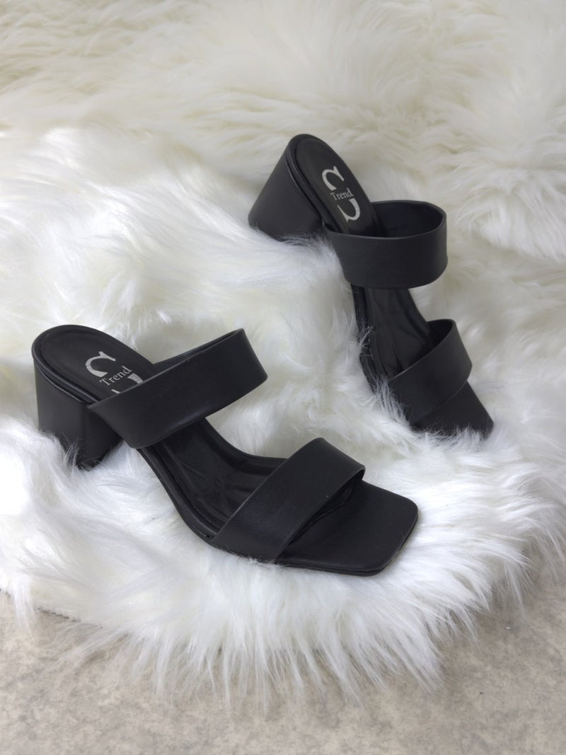 Casual Women's Slippers Double Strap Thick Heeled Blunt Toe Simple Comfortable Soft Soled 271