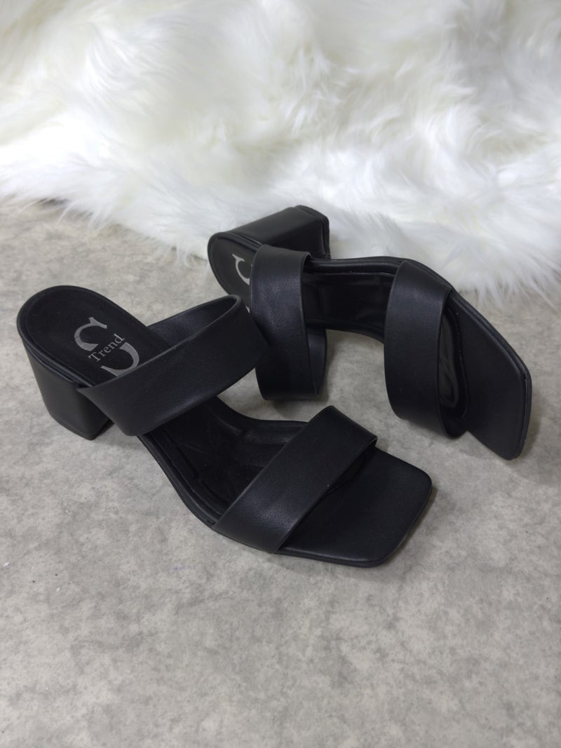 Casual Women's Slippers Double Strap Thick Heeled Blunt Toe Simple Comfortable Soft Soled 271
