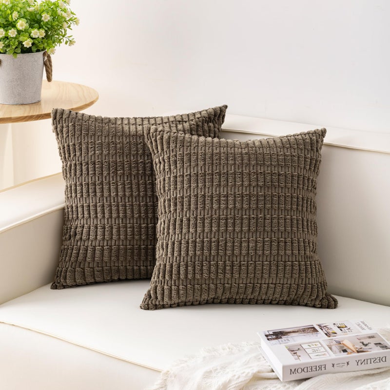 Aegero Pack of 2 Corduroy Decorative Throw Pillow Covers 18x18 InchSoft Boho Striped Pillow Covers Modern Farmhouse Home Decor for Sofa Living Room Couch Bed（Green） - Image 1