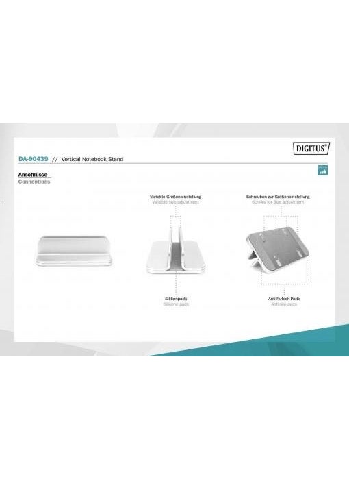 DIGITUS - Vertical Notebook Stand, Aluminum Silver - Image 1