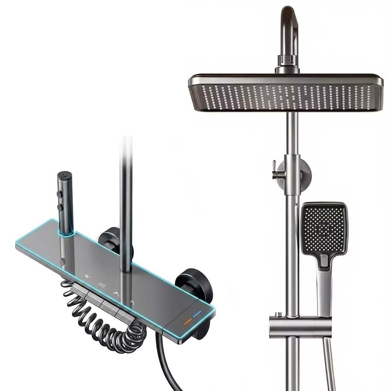 Complete Smart Digital "Piano" Shower Ruler Set – Bathroom Mixer with 4 Control Keys – Large Rain Shower Head, Handset, and External Bidet – Luxury Modern Design Grey (Gun Grey) - Image 1