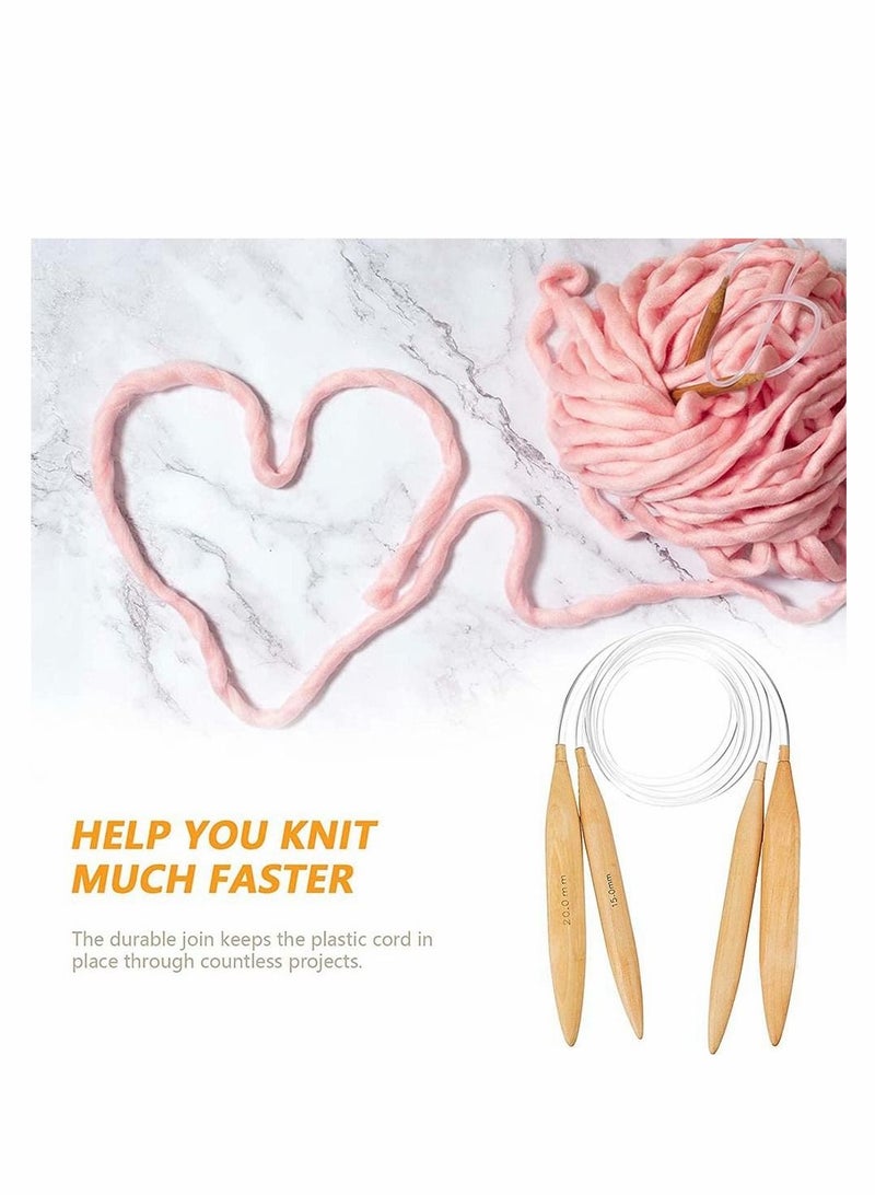 Excefore مجموعة إبر حياكة دائرية خشبية عملاقة، إبر حياكة دائرية كبيرة الحجم، خشب طبيعي، إبر عملاقة للخيط السميك، ٨٠ سم، ٣ قطع - Image 5