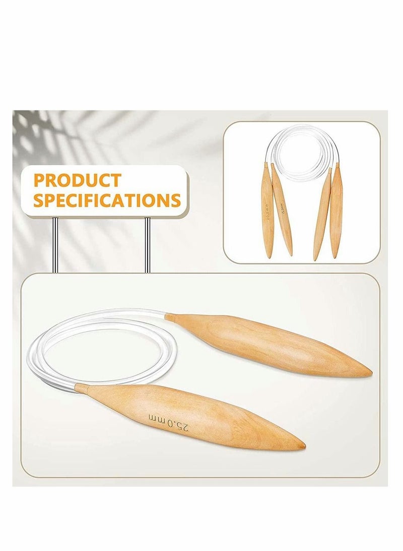Excefore مجموعة إبر حياكة دائرية خشبية عملاقة، إبر حياكة دائرية كبيرة الحجم، خشب طبيعي، إبر عملاقة للخيط السميك، ٨٠ سم، ٣ قطع - Image 4