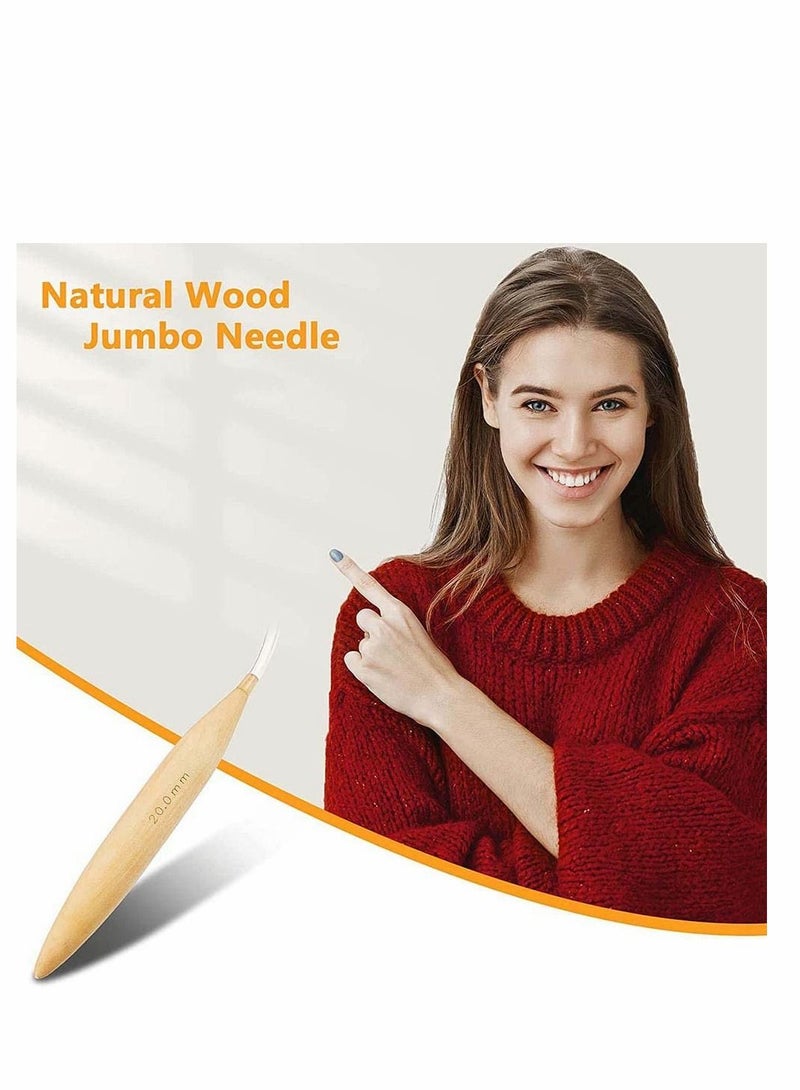 Excefore مجموعة إبر حياكة دائرية خشبية عملاقة، إبر حياكة دائرية كبيرة الحجم، خشب طبيعي، إبر عملاقة للخيط السميك، ٨٠ سم، ٣ قطع - Image 3