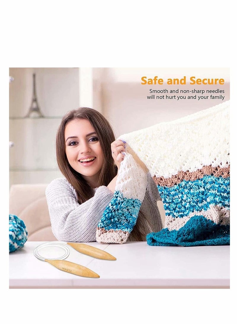 Excefore مجموعة إبر حياكة دائرية خشبية عملاقة، إبر حياكة دائرية كبيرة الحجم، خشب طبيعي، إبر عملاقة للخيط السميك، ٨٠ سم، ٣ قطع - Image 2