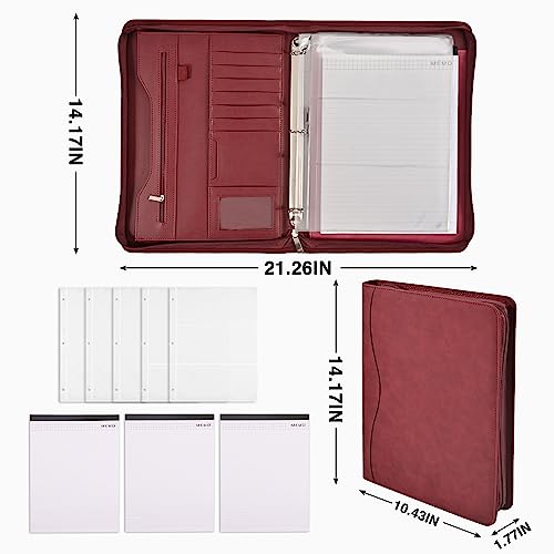 Sbrinnaliao Padfolio Portfolio Folder Binder-Organizer Planner Notebook Zippered Portfolio Padfolio for Women & Men with Document Sleeve,Letter/A4 Size Clipboard,Business Card Holders (Burgundy-3) - Image 3