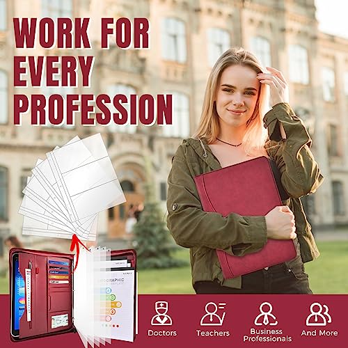 Sbrinnaliao Padfolio Portfolio Folder Binder-Organizer Planner Notebook Zippered Portfolio Padfolio for Women & Men with Document Sleeve,Letter/A4 Size Clipboard,Business Card Holders (Burgundy-3) - Image 5