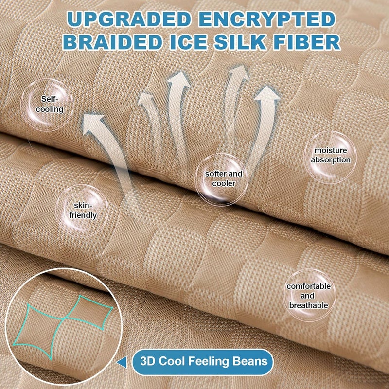 OTOB Cooling Couch Covers for Dogs Cats Ice Silk Fabric, Anti Slip Washable Furniture Couch Protector Pet Friendly, Soft 3D Bionic Breathable Dog Cool Mat Sofa Cover (Serene Khaki, 35.4"x70.9") - Image 2
