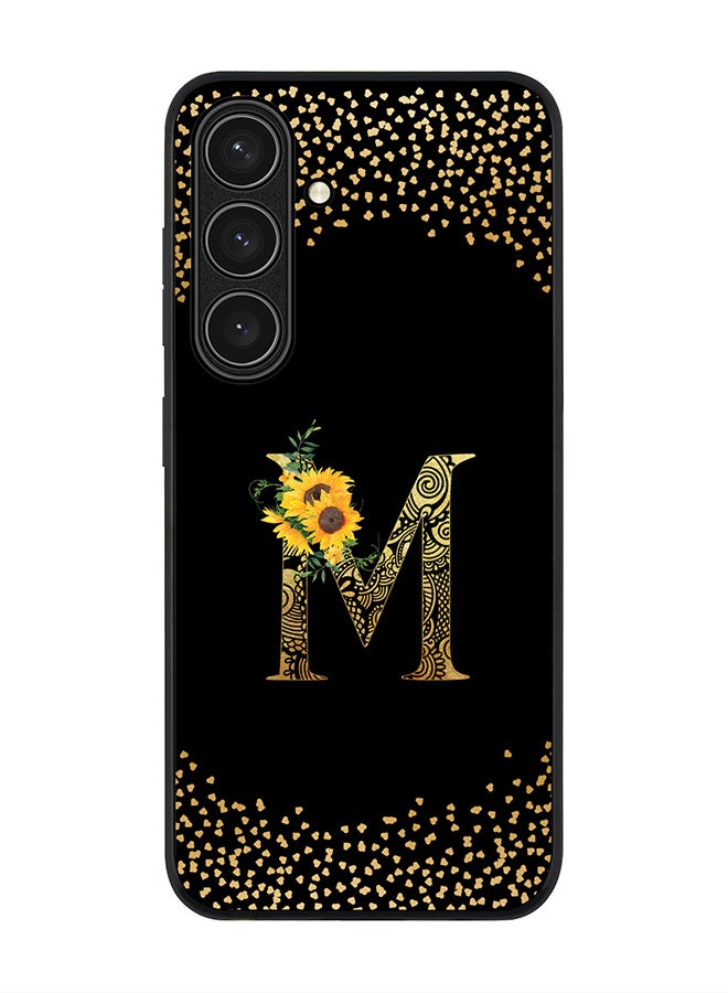 Stylizedd Rugged Black edge case for Samsung Galaxy S24 FE, Slim fit Case Flexible Cover - Custom Monogram Initial Letter Floral Pattern Alphabet - M ( Black ) - Image 1
