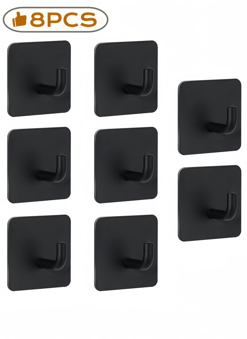 nihao 8-Piece Stainless Steel Coat And Robe Hook,Towel Hooks Heavy Duty Stick on Wall Hooks Shower Hooks for Bathroom Kitchen Door- Black  - Image 1