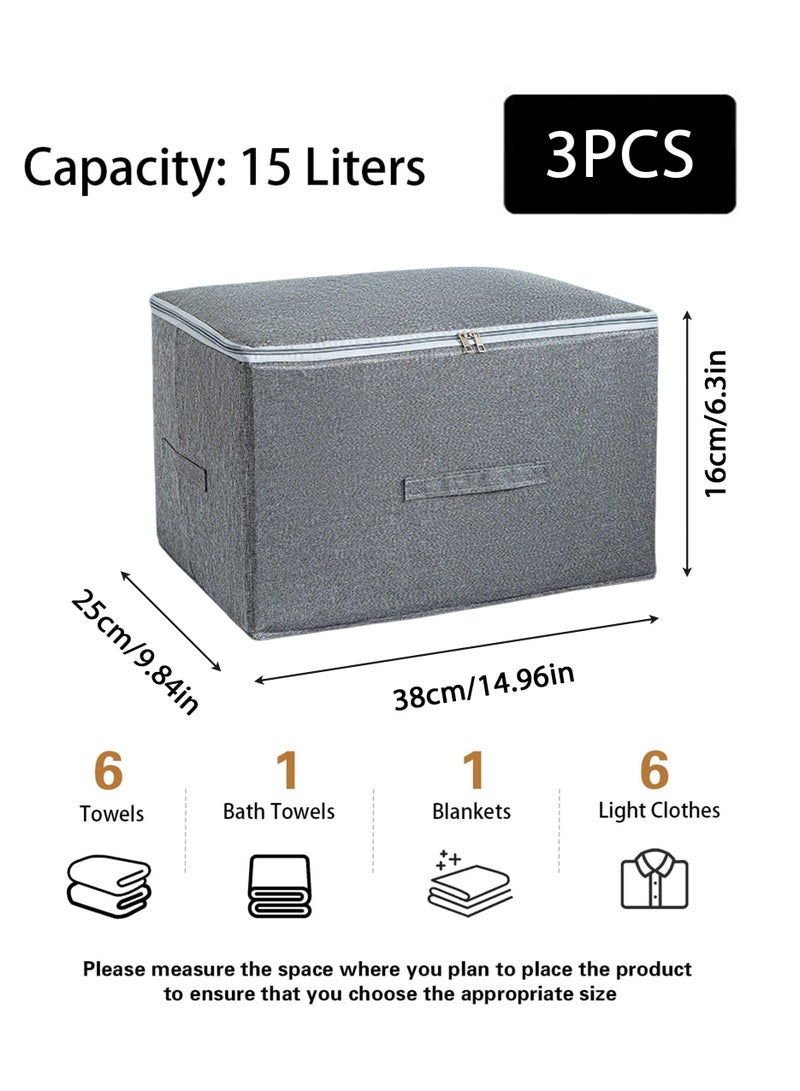 Jourvent 3PCS Storage Boxes with Zipper Lid Storage Boxes PP Plastic Board Foldable Home Storage Boxes with Lids, Basket Wardrobe Clothes Organizing Containers - Gray, Size 38 x 25 x 16 cm - Image 2