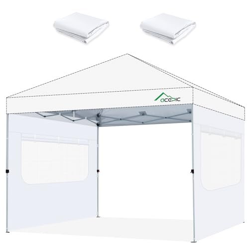 Acepic Instant SunWall for 10x10 Pop Up Canopy Frame with Mesh Window and Zipper 99 Rainproof and UV Protection for Outdoor Viewing the Scenery and Ventilation 2 PCS Sidewalls Only White - Image 1