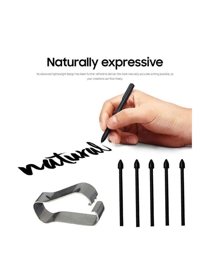 Touch Stylus S Pen Tips Replacement Nibs With Clip For Galaxy S24 S24 Ultra Tab S9 S9U S9FE S Pencil Metal Spare Nib (5 pcs) (Black)