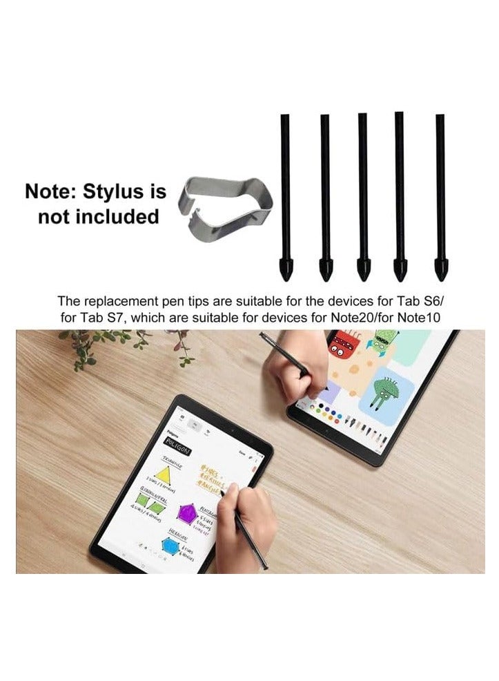 Touch Stylus S Pen Tips Replacement Nibs With Clip For Galaxy S24 S24 Ultra Tab S9 S9U S9FE S Pencil Metal Spare Nib (5 pcs) (Black)