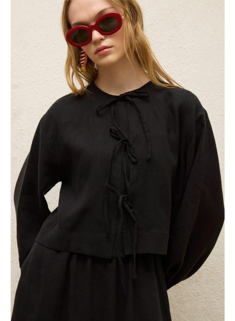 Manuka Linen Lace Detailed Blouse Black - Image 1