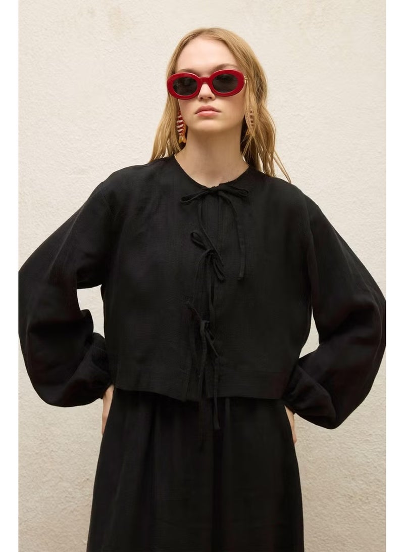 Manuka Linen Lace Detailed Blouse Black - Image 3