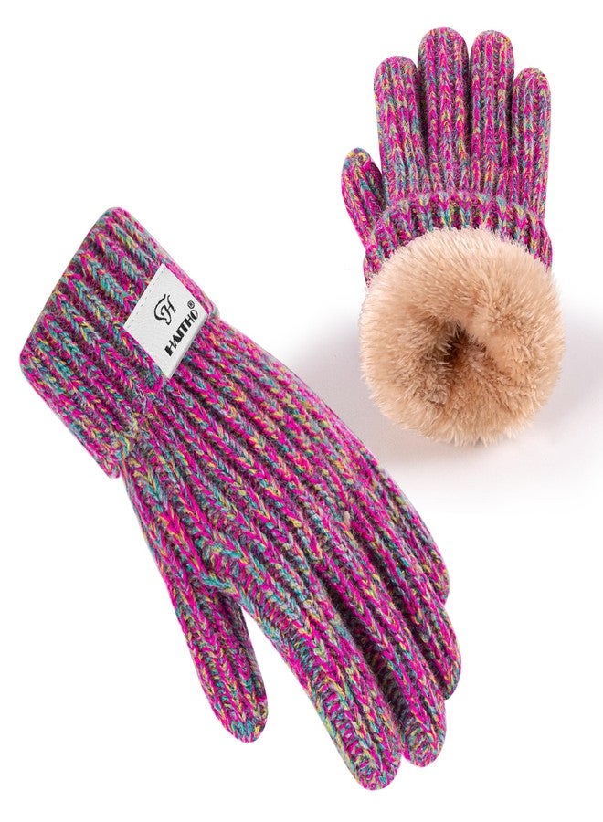 HAITHO Kids Gloves Winter for Girls Boys Cold Weather, Toddler Cute Knit Gloves with Warm Fleece Lined, Thick Thermal Double Liner Cozy Cuff Outdoor(Rainbow) - Image 1