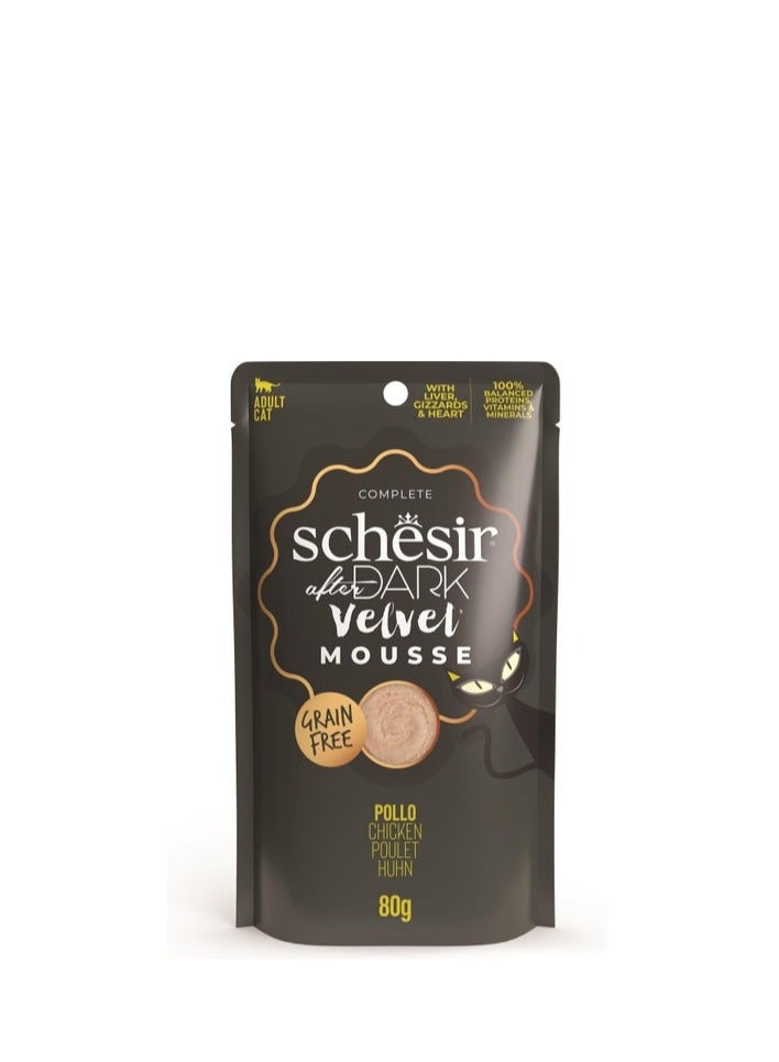 Schesir Pollo Chicken Poulet Cat Pouch Wet Food After Dark Velvet Mousse 80G  - Image 1