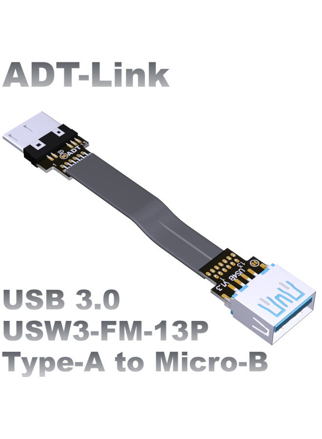 كابل بيانات اتصال Usb3.0 ذكر إلى أنثى مسطح ورقيق من النوع A محول Micro-B Adt-Color: S4b-w6a 13p Welding Id-20cm  - Image 2