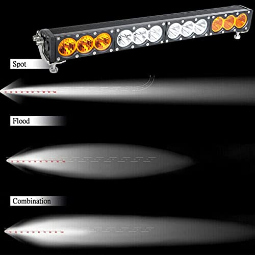 Lightronic Super Bright Offroad LED Light Bar 20" Single Row, Amber/White Spot & Flood Combo Beam for All-Weather Applications, 12V/24V DC, Corrosion/Vibration Resistant, Rugged Die-Cast Aluminum Housing, 1-Pack - Image 3