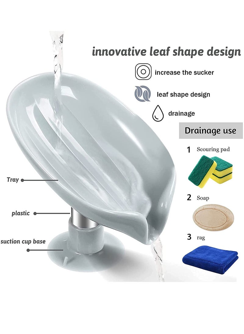 Excefore Bar Soap Holder,Leaf-Shape Self Draining Not Punched Easy Clean Soap Dish for Shower, soap Holder with Suction Cup Creative soap Box, for Bathroom, Kitchen Sink (2 PCS，Grey + Green)  - Image 2