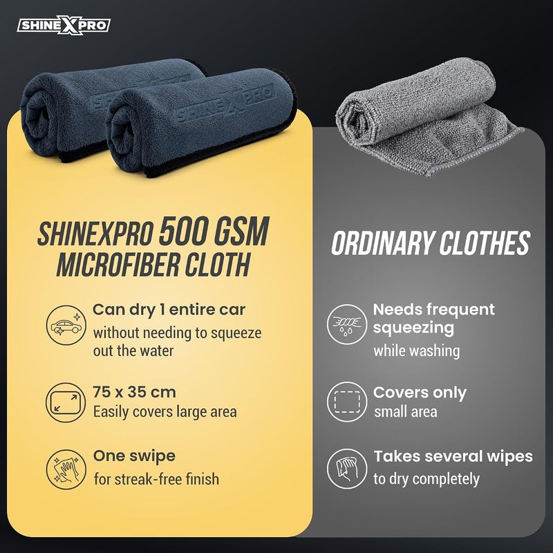 shinexpro Microfiber Car Cleaning Cloth - OG Soft 500 GSM Extra Large (35x75 CM) Microfiber Cloth for Car and Bike - Suede Edging for Scratchless Drying and Detailing (Pack of 2, Grey) - Image 4