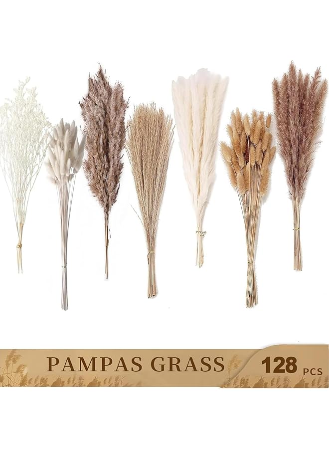 erorex Dried Pampas Grass Decor,128PCS Dry Pampas Grass with Bunny Tails,Dried Flowers for Vase,Decorative Flowers for Wedding,Boho Flowers,Home Table Decor,Rustic Farmhouse Party  - Image 1